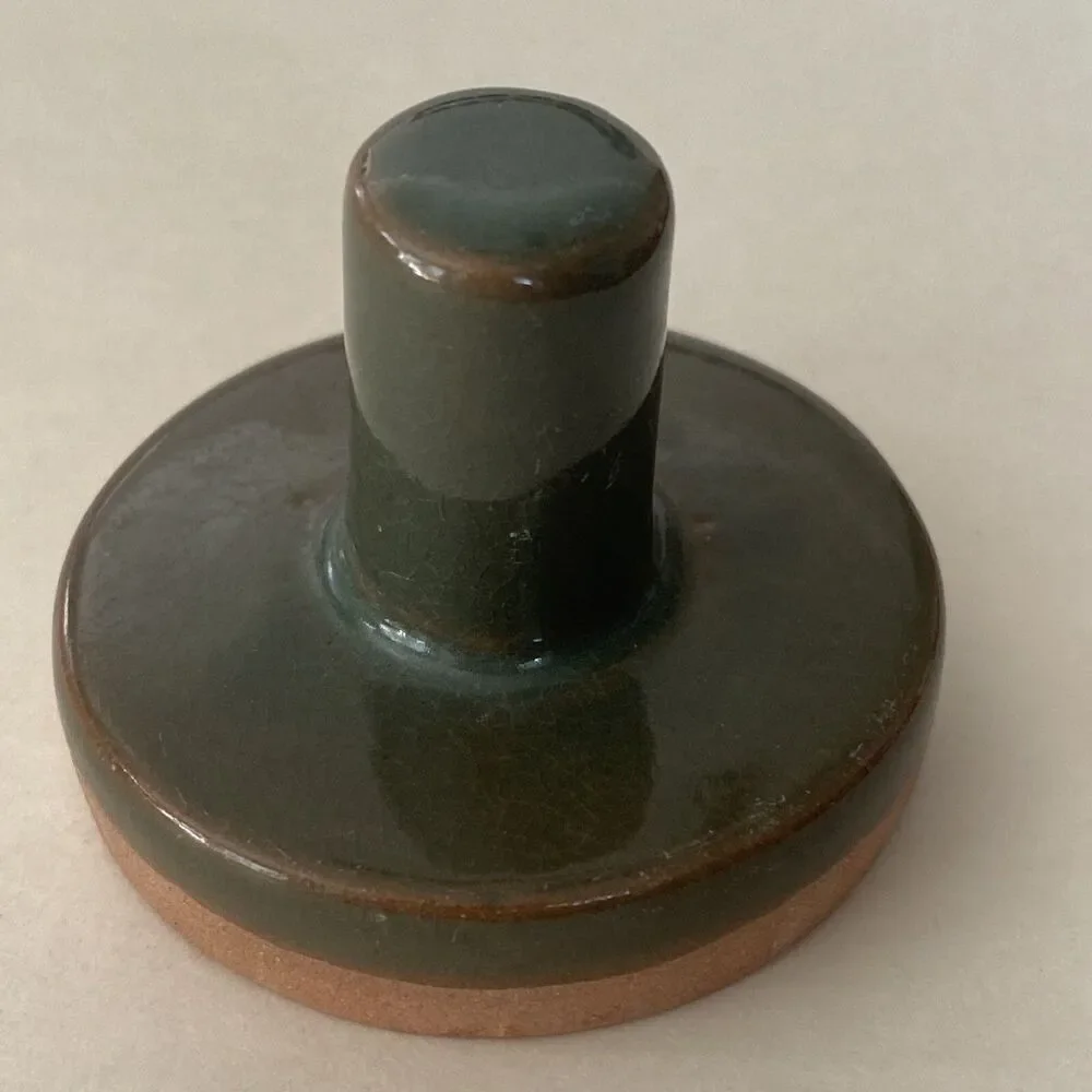 Cookie Stamp Terra Cotta Cow 2” Round Handle Green Glaze